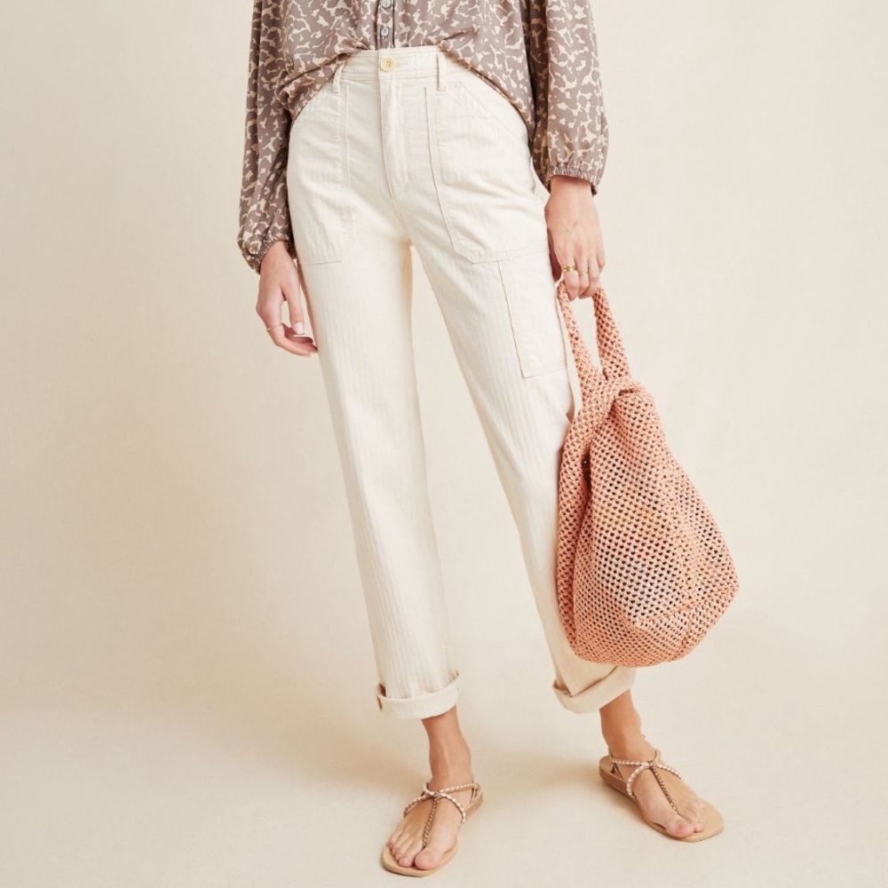 Anthropologie Herringbone Carpenter Pants- Natural